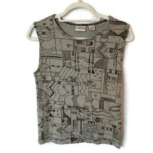 CHICO’S Womens Sz 1 Black Gray Safari Animal Print